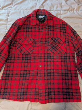 1960's Medium Pendleton Red & Black Plaid Wool Shirt Jacket